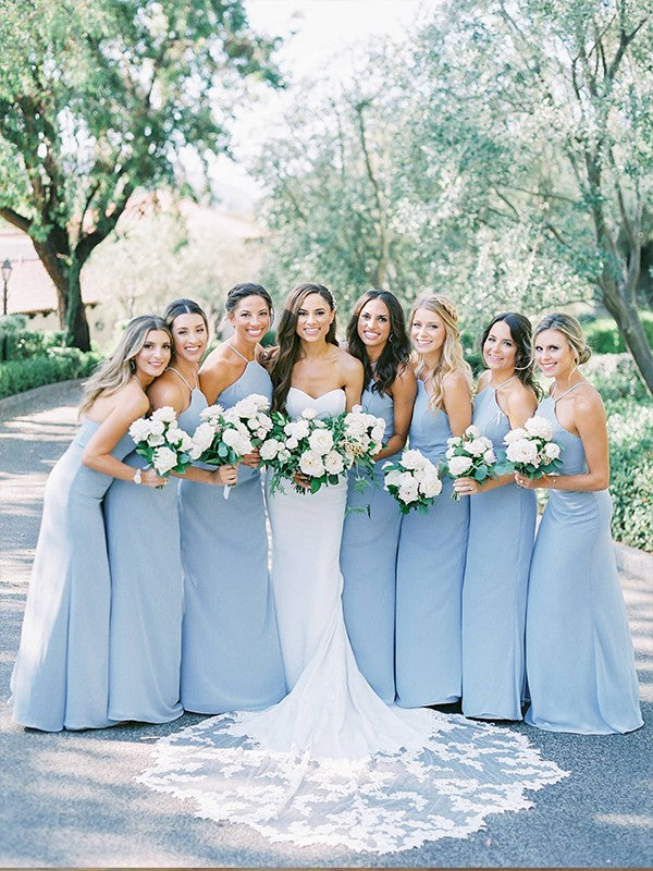 Wholesale Sheath/Column Chiffon Ruched Halter Sleeveless Floor-Length Bridesmaid Dresses